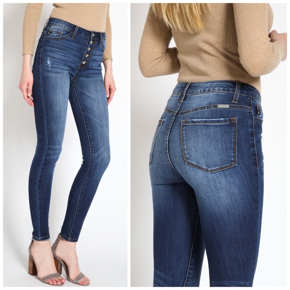 KanCan High Waist Button Closure No Distressing Skinny Jeans!